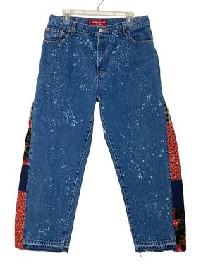 Levi’s Upcycled Jeans Womens Size XL 14 16 Waist 32 Patchwork Handmade Flare